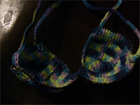 Multicolor bikini top, size M, handmade knit